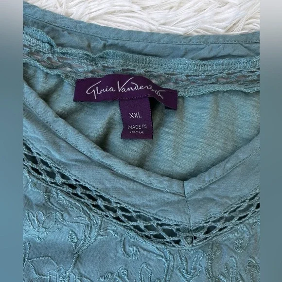 Gloria Vanderbilt Womens Aqua Short Sleeve Top Size XXL♥️5/25$ - Picture 2 of 8